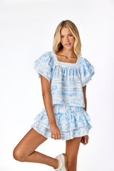Lily Top Italian Toile Blue