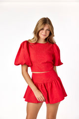 Callie Puff Sleeve Top Red