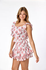 Ophelia Top Pink Block Print