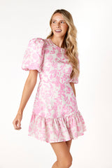 Claire Puff Sleeve Dress Garden Toile Pink
