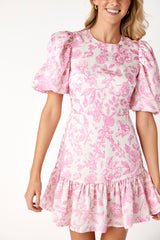 Claire Puff Sleeve Dress Garden Toile Pink