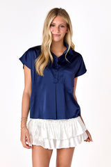 Davie Button Up Top Navy