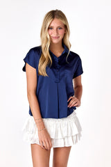 Davie Button Up Top Navy