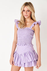 Gigi Ruffle Tank Purple Gingham