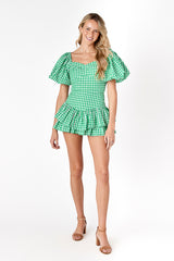 Parker Puff Sleeve Top Green Gingham