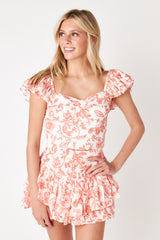 Juliet Ruffle Tank Garden Toile Peach