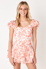 Juliet Ruffle Tank Garden Toile Peach