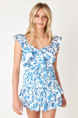 Ophelia Satin Top Garden Toile Blue