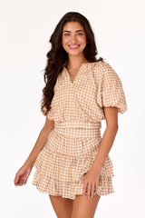 Kylie Mini Skirt Tan Gingham