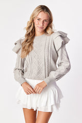 Isabella Ruffle Sweater Dove Gray