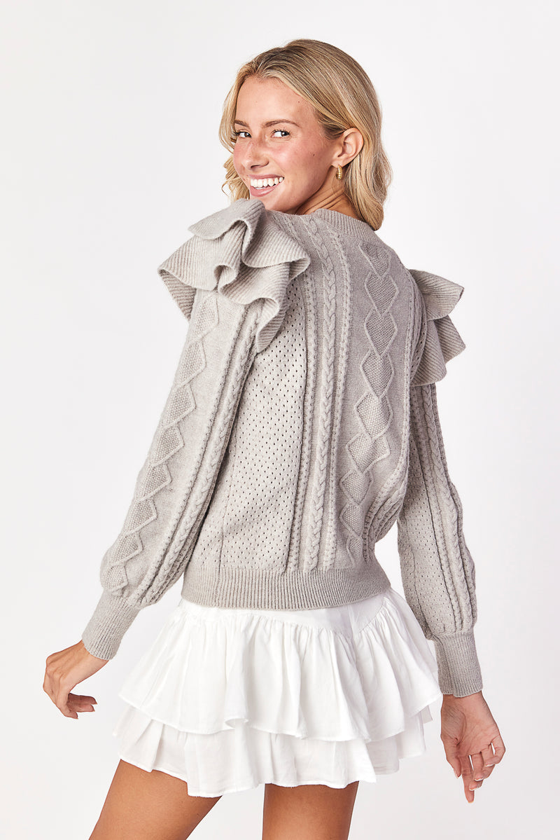 Isabella Ruffle Sweater Dove Gray