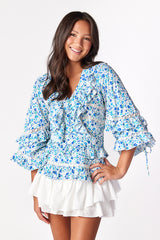 Bellwood Ruffle Top Blue Rosebud