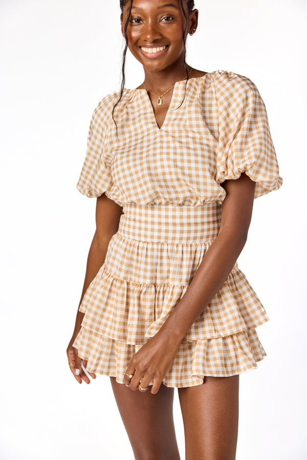 Kylie Mini Skirt Tan Gingham